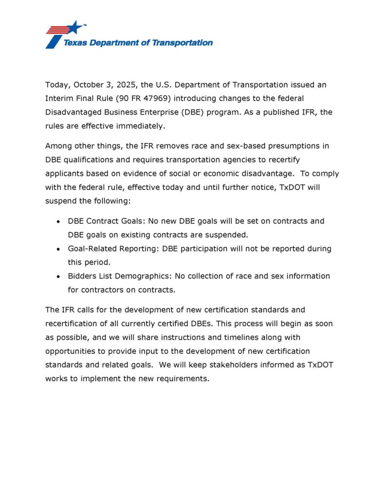 When Compliance Becomes Exclusion: Civil Rights Implications of USDOT’s New DBE Rule